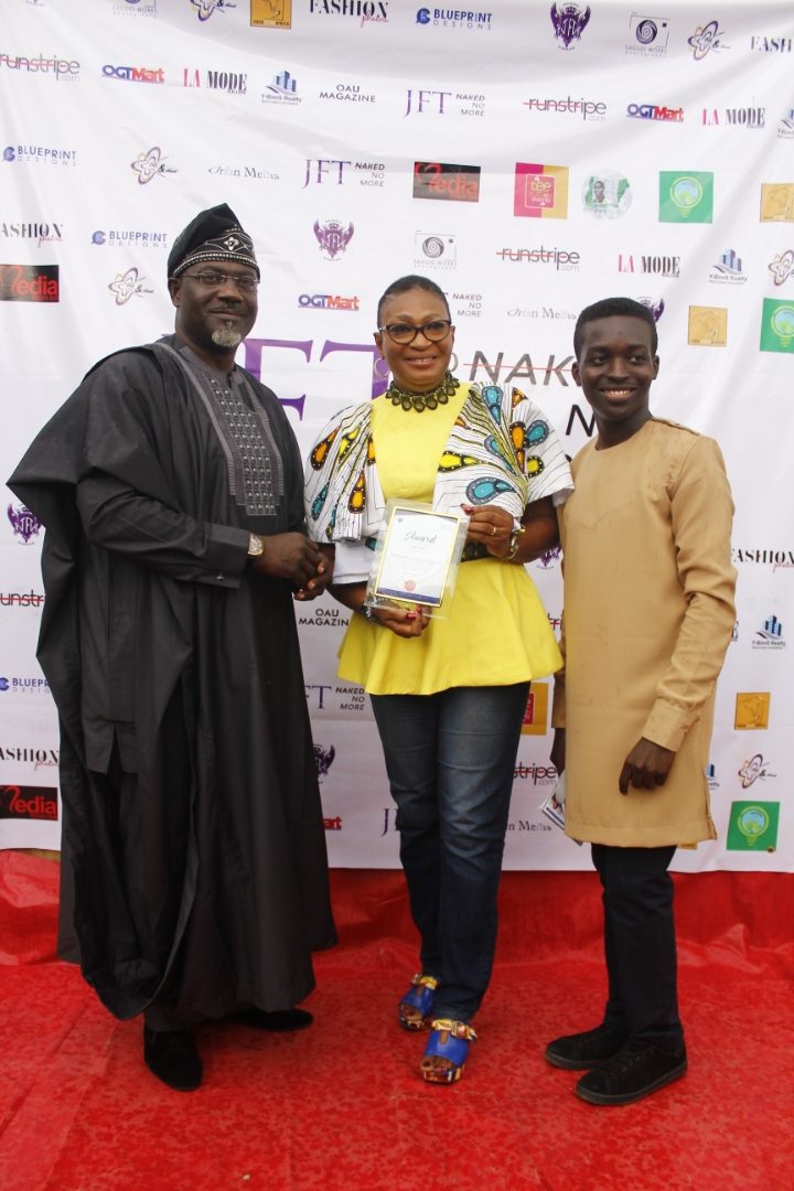 Hon. Commissioner for Information, Culture and Tourism, Oyo State, Toye Arulogun, Mrs. Kehinde, Osaro Aiyeola, Founder, Winnies Castle of Love Orphanage, Folayemi Joshua, Covener, JFT Naked No Mor